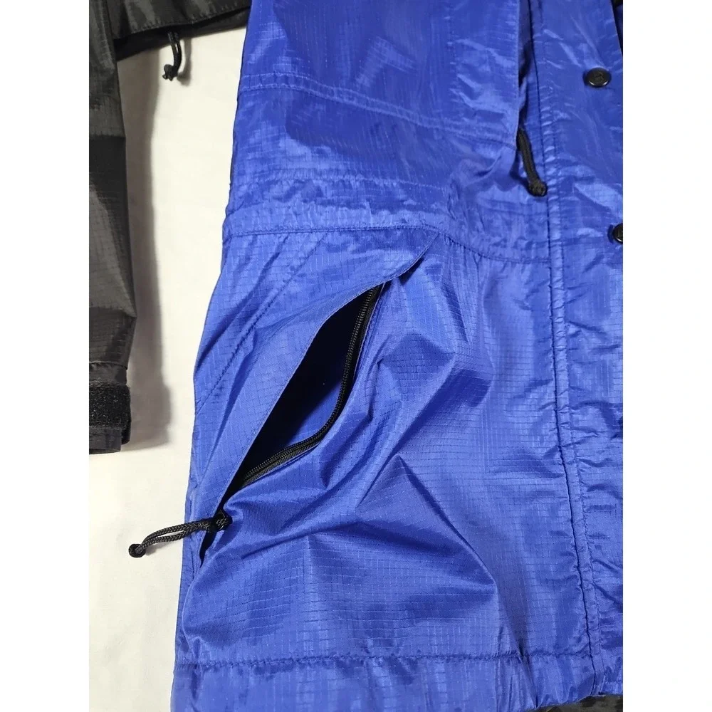 Vintage REI GoreTex Jacket Women M Blue Black Waterproof Hooded Rip Stop Zip Pit